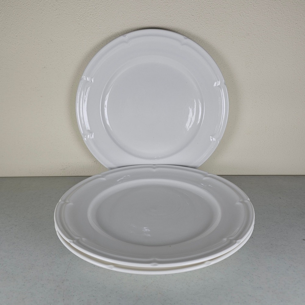 3 Gibson Home white‎ intricate Dinner Plates